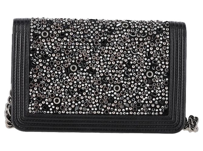 Borsa a spalla Old Medium Boy in pelle di vitello nera con perline Chanel Nero - vista 3