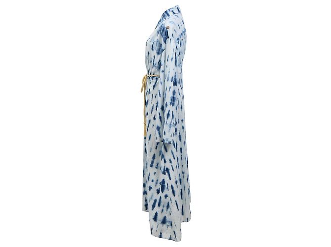 Vestido maxi de algodón azul con cinturón y tie-dye de Nanushka Azul claro - vista 2