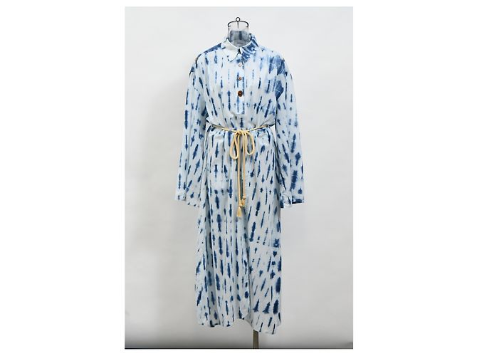 Vestido maxi de algodón azul con cinturón y tie-dye de Nanushka Azul claro - vista 6