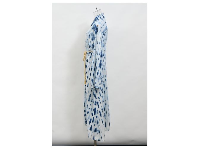 Vestido maxi de algodón azul con cinturón y tie-dye de Nanushka Azul claro - vista 7