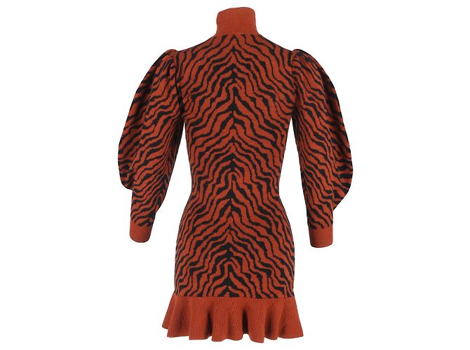 Vestido mini com babados estampado Ulla Johnson Joni em lã rustica Laranja - vista 3