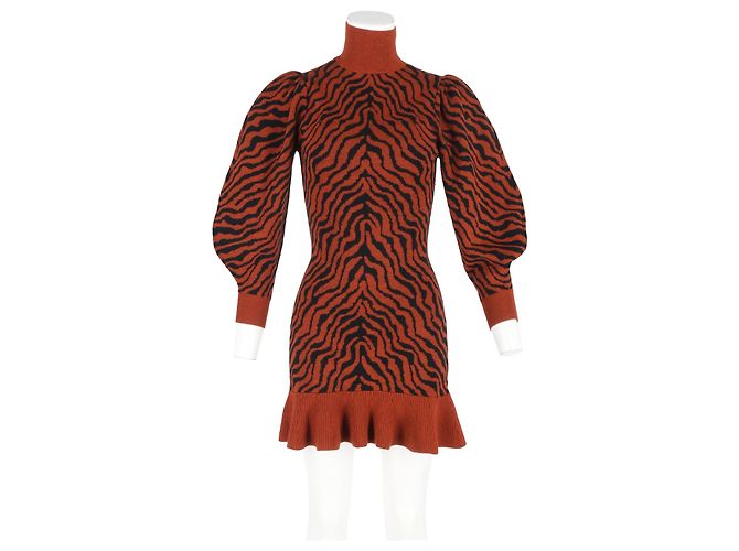 Vestido mini com babados estampado Ulla Johnson Joni em lã rustica Laranja - vista 4