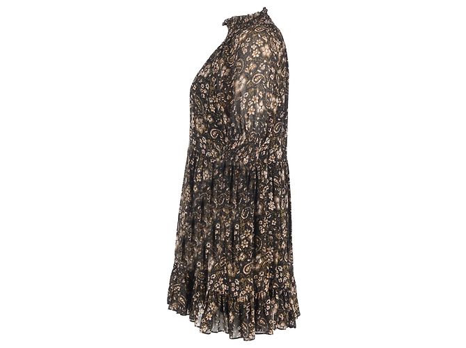 Vestido mini de cuello alto con estampado paisley en seda marrón Ulla Johnson - vista 2