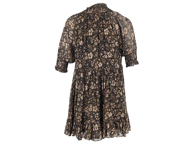 Vestido mini de cuello alto con estampado paisley en seda marrón Ulla Johnson - vista 3