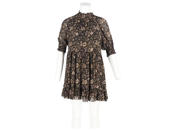 Vestido mini de cuello alto con estampado paisley en seda marrón Ulla Johnson - vista 4