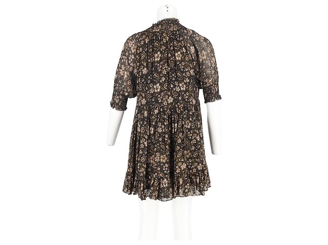 Vestido mini de cuello alto con estampado paisley en seda marrón Ulla Johnson - vista 6