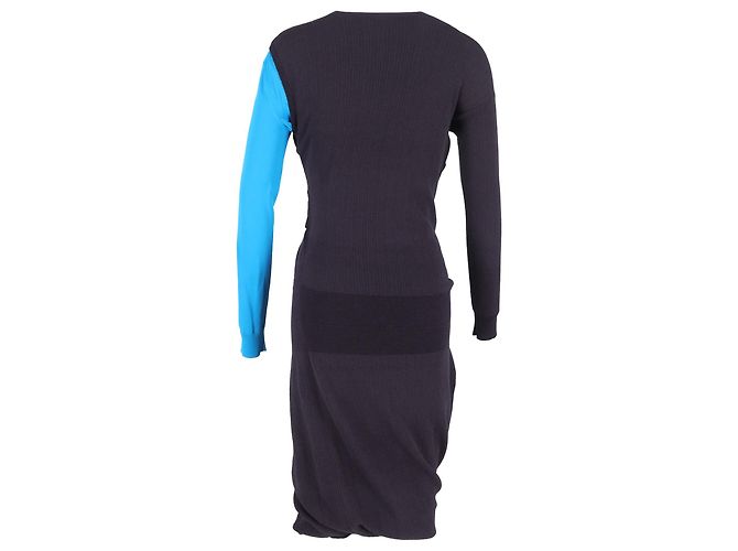 Abito midi deconstruito Bottega Veneta in poliamide blu e viola - vista 3