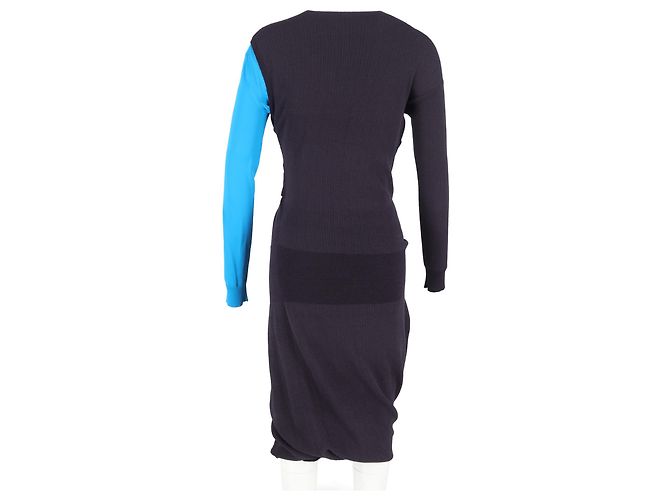 Abito midi deconstruito Bottega Veneta in poliamide blu e viola - vista 6