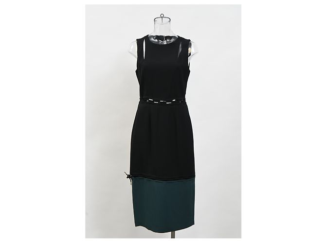 Abito midi senza maniche Kenzo in viscosa nera e verde Nero - vista 7