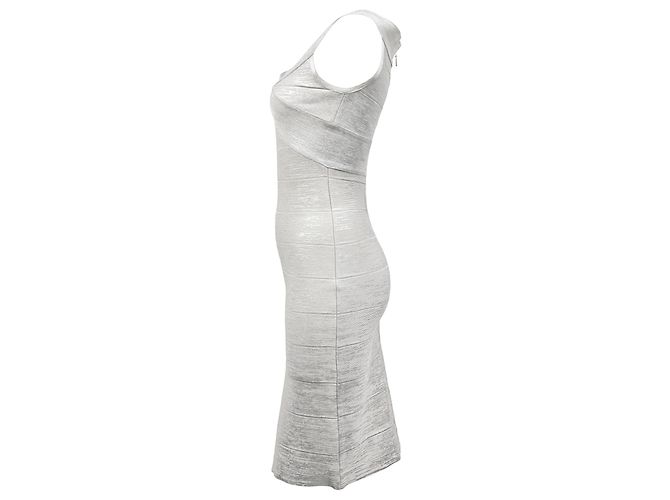 Mini abito in bandage criss cross Herve Leger in rayon argento - vista 2