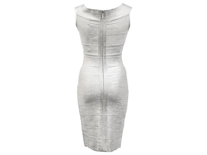 Mini abito in bandage criss cross Herve Leger in rayon argento - vista 3