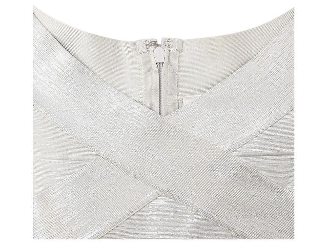 Mini abito in bandage criss cross Herve Leger in rayon argento - vista 4