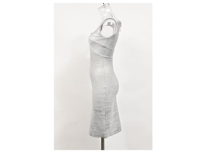 Mini abito in bandage criss cross Herve Leger in rayon argento - vista 7
