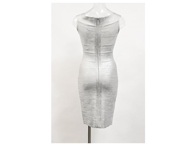 Mini abito in bandage criss cross Herve Leger in rayon argento - vista 8