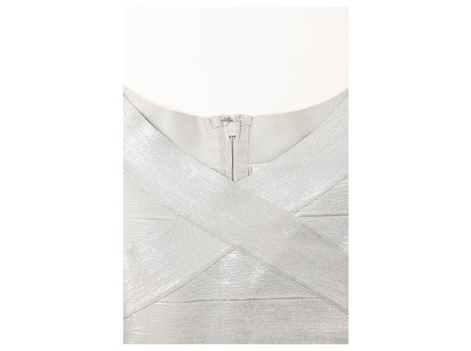 Mini abito in bandage criss cross Herve Leger in rayon argento - vista 9