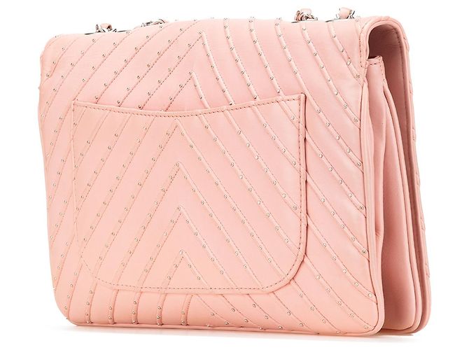 Chanel Rosa Chevron Pelle di Vitello Studded Full Flap - vista 2