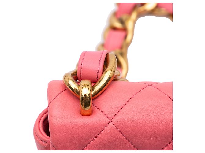 Chanel Mini Flap de piel de cordero acolchada rosa Funky Town - vista 10