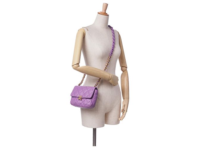 Chanel Mini Borsa in Pelle di Agnello Viola con Catena Candy Porpora - vista 11