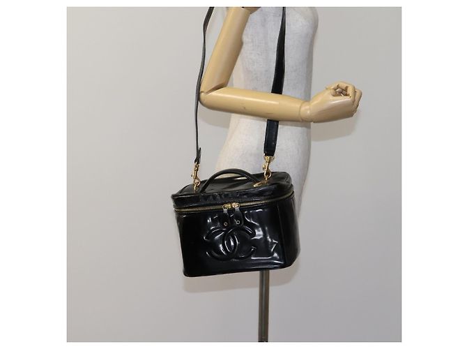 Borsa CHANEL Vanity in pelle vernice 2way Nero Oro CC Auth MY059 D'oro - vista 24