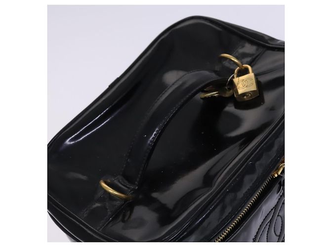 Borsa CHANEL Vanity in pelle vernice 2way Nero Oro CC Auth MY059 D'oro - vista 6