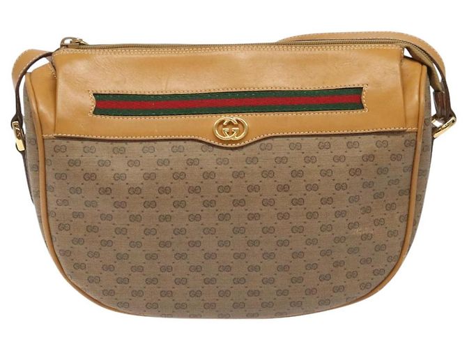 Borsa Gucci Micro GG Supreme Web Sherry Line PVC Marrone 001 115 0918 Auth BA352 D'oro - vista 13