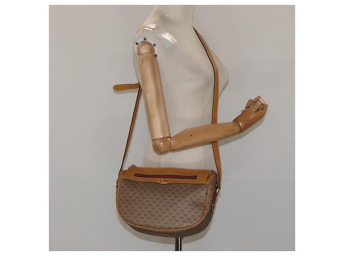Borsa Gucci Micro GG Supreme Web Sherry Line PVC Marrone 001 115 0918 Auth BA352 D'oro - vista 23