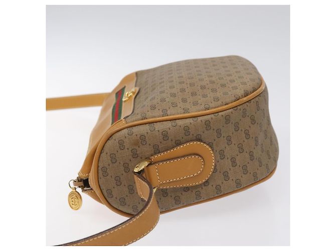 Borsa Gucci Micro GG Supreme Web Sherry Line PVC Marrone 001 115 0918 Auth BA352 D'oro - vista 4