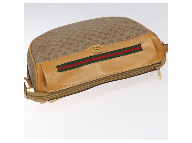 Borsa Gucci Micro GG Supreme Web Sherry Line PVC Marrone 001 115 0918 Auth BA352 D'oro - vista 6