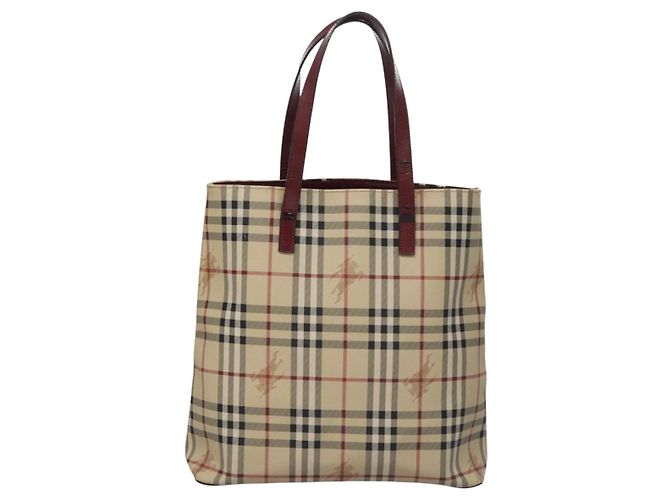 Borsa a Spalla Burberry Nova Check PVC Beige Rosso Vino Argento Auth EC077 Bordò - vista 13