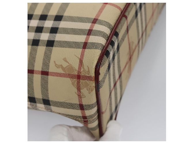Borsa a Spalla Burberry Nova Check PVC Beige Rosso Vino Argento Auth EC077 Bordò - vista 15