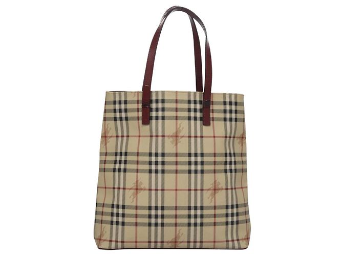 Borsa a Spalla Burberry Nova Check PVC Beige Rosso Vino Argento Auth EC077 Bordò - vista 2