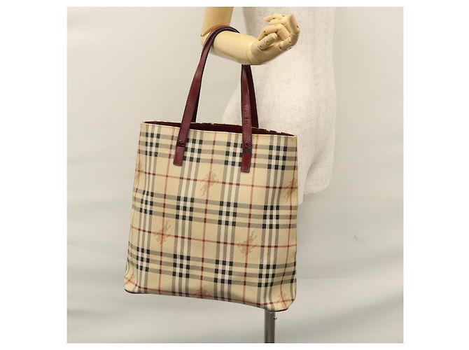 Borsa a Spalla Burberry Nova Check PVC Beige Rosso Vino Argento Auth EC077 Bordò - vista 23