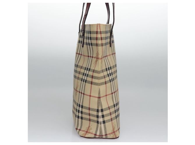 Borsa a Spalla Burberry Nova Check PVC Beige Rosso Vino Argento Auth EC077 Bordò - vista 3