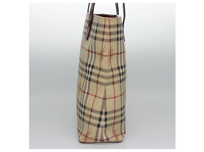 Borsa a Spalla Burberry Nova Check PVC Beige Rosso Vino Argento Auth EC077 Bordò - vista 4