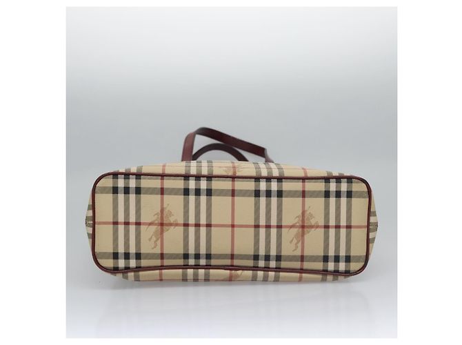 Borsa a Spalla Burberry Nova Check PVC Beige Rosso Vino Argento Auth EC077 Bordò - vista 5
