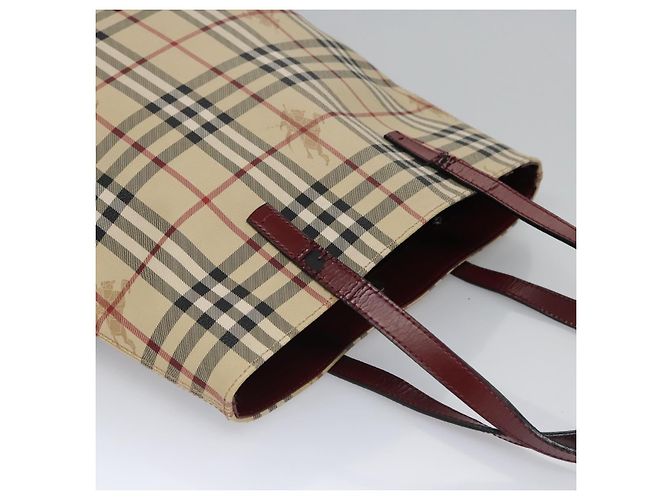 Borsa a Spalla Burberry Nova Check PVC Beige Rosso Vino Argento Auth EC077 Bordò - vista 6