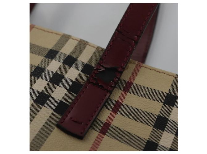 Borsa a Spalla Burberry Nova Check PVC Beige Rosso Vino Argento Auth EC077 Bordò - vista 8