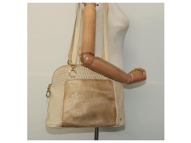 BALLY Borsa a Spalla in Pelle Tela Beige Auth bs23207 - vista 19