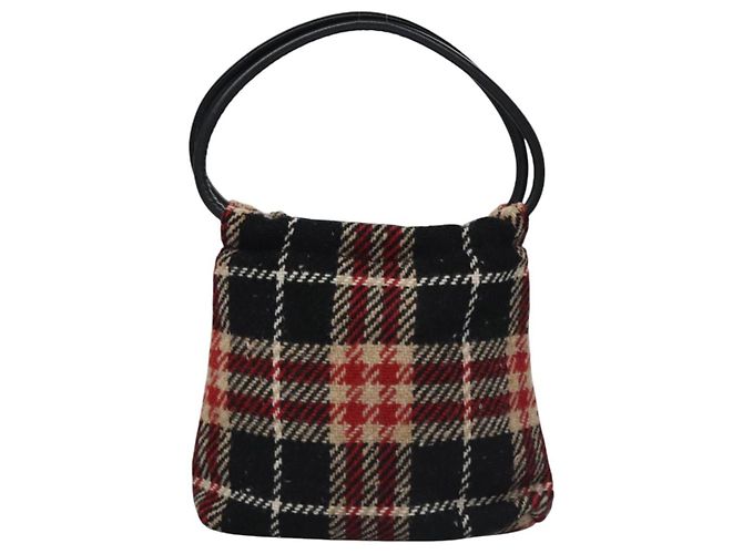 Borsa a mano in lana a quadri Nova Burberry rossa e nera Auth hk2273 Nero Rosso - vista 13