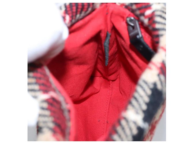 Borsa a mano in lana a quadri Nova Burberry rossa e nera Auth hk2273 Nero Rosso - vista 18