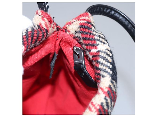 Borsa a mano in lana a quadri Nova Burberry rossa e nera Auth hk2273 Nero Rosso - vista 19