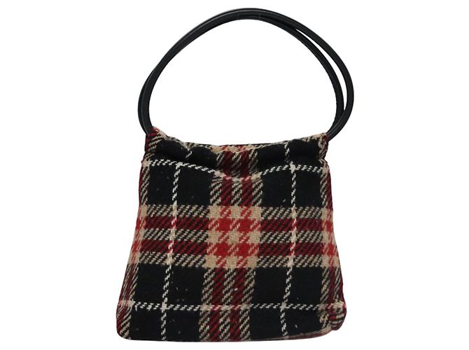 Borsa a mano in lana a quadri Nova Burberry rossa e nera Auth hk2273 Nero Rosso - vista 2