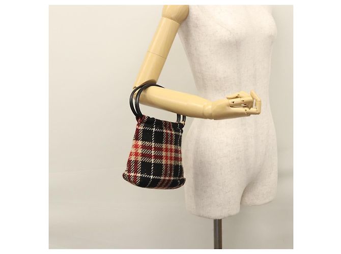 Borsa a mano in lana a quadri Nova Burberry rossa e nera Auth hk2273 Nero Rosso - vista 20