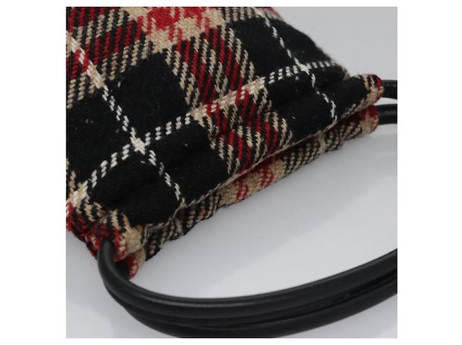 Borsa a mano in lana a quadri Nova Burberry rossa e nera Auth hk2273 Nero Rosso - vista 6