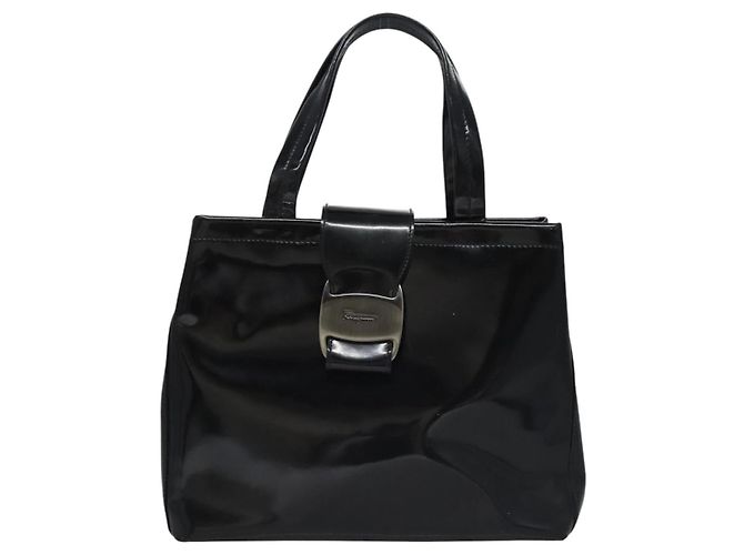 Borsa a mano Vala in smalto nero Salvatore Ferragamo Auth bs22866 - vista 13