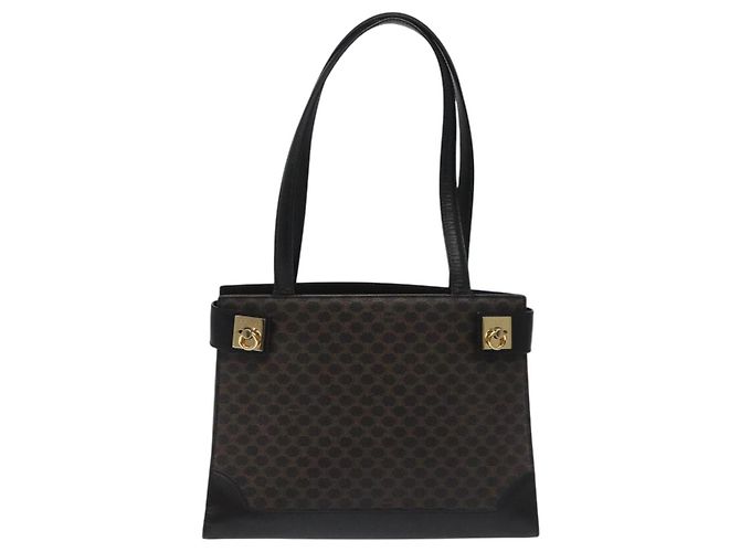 Céline Borsa a spalla in tela Macadam CELINE in pelle PVC nera e dorata Auth MY004 Nero D'oro - vista 13