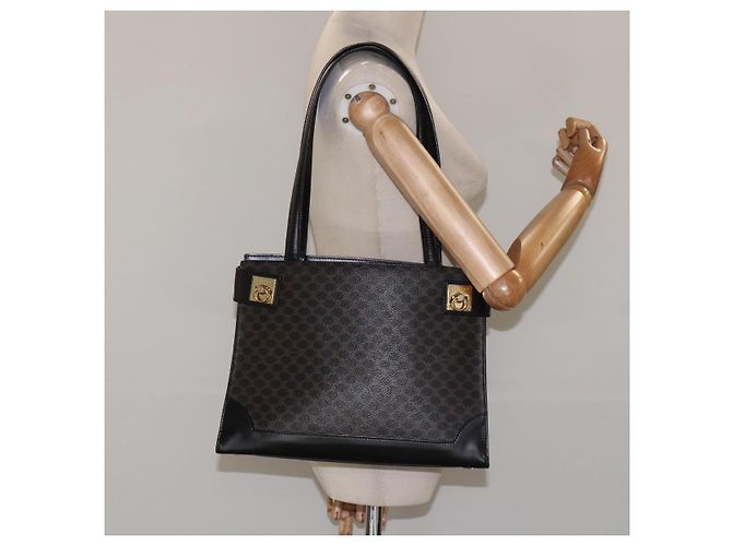 Céline Borsa a spalla in tela Macadam CELINE in pelle PVC nera e dorata Auth MY004 Nero D'oro - vista 22
