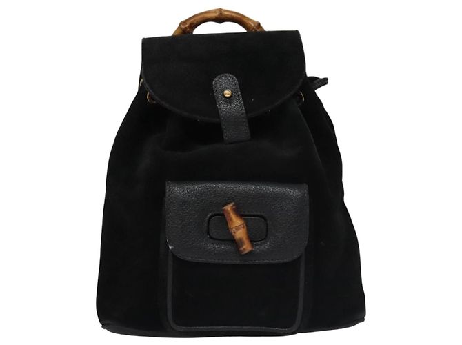 Bamboo Zaino GUCCI in pelle scamosciata nera e oro 003 1705 0030 Auth nb031 Nero D'oro - vista 13