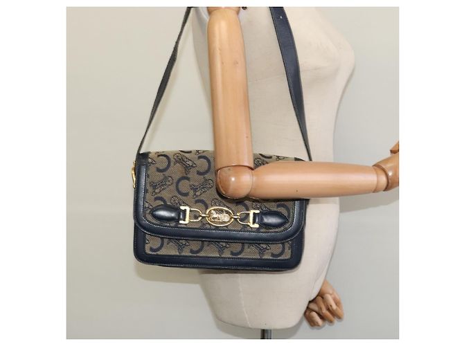 Céline Borsa a spalla Celine C Sulky in tela blu navy Auth EC321 - vista 24
