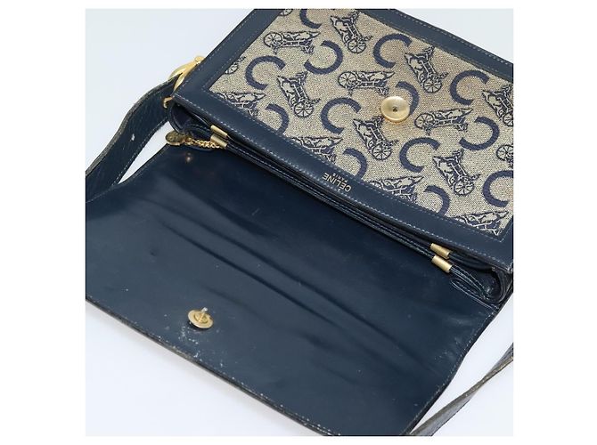 Céline Borsa a spalla Celine C Sulky in tela blu navy Auth EC321 - vista 9